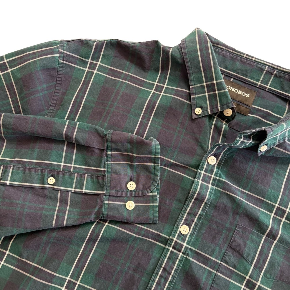 Bonobos Button Down Shirt Mens XXL Long Green Plaid Slim Fit Cotton